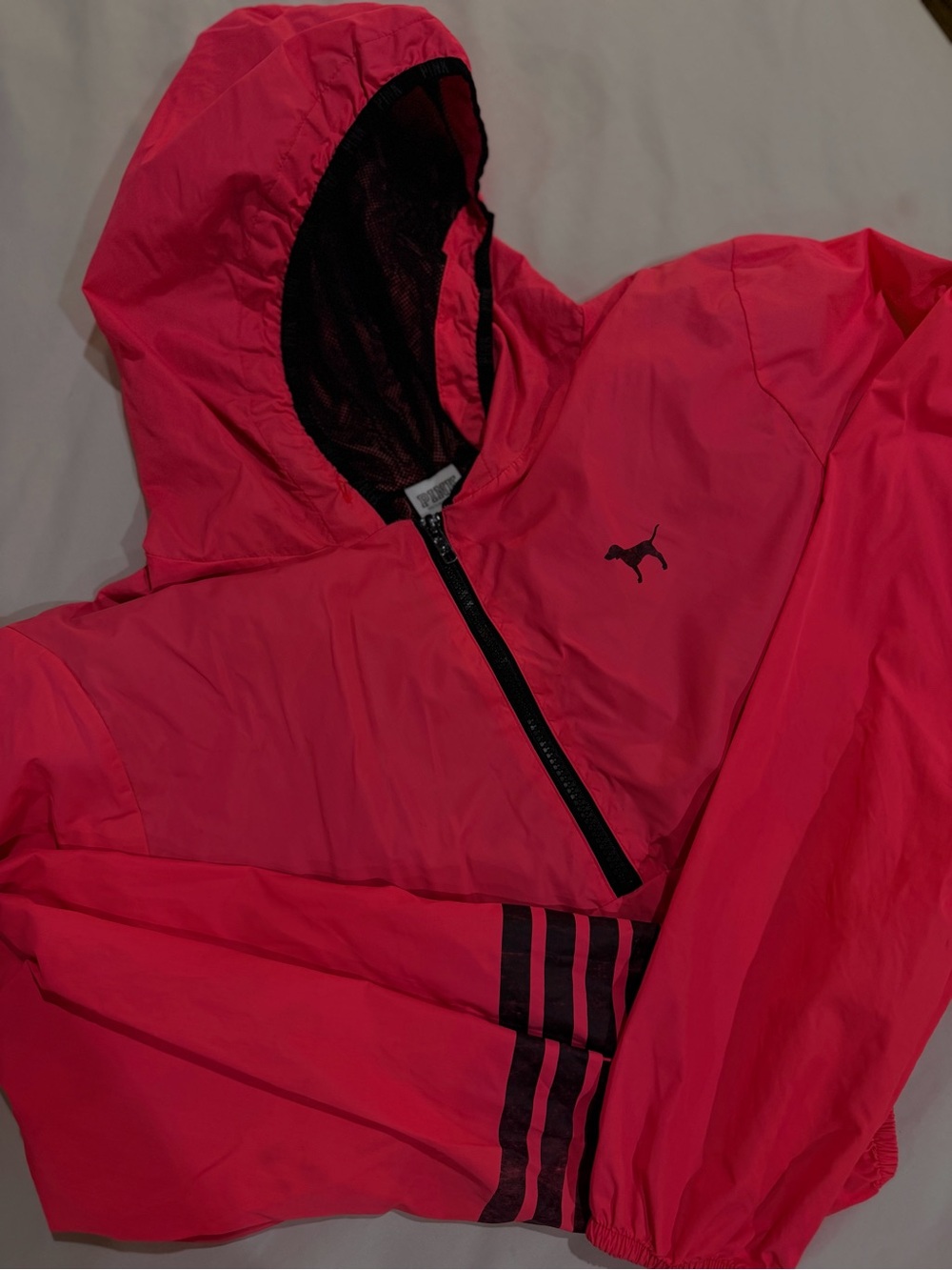 Victoria's Secret Hot Pink Hooded Windbreaker with Black Trim